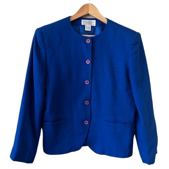 CHRISTIAN DIOR Royal Blue Cropped Blazer Size 12 - Picture 4 of 7